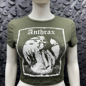 Anthrax fashion forest green cropped short sleeve top anarcho punk crust