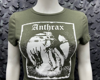 Anthrax fashion forest green cropped short sleeve top anarcho punk crust