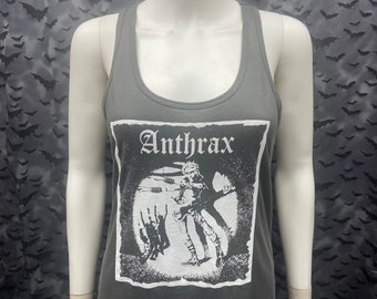 Tank top gray Anthrax long tank top sleeveless anarcho punk