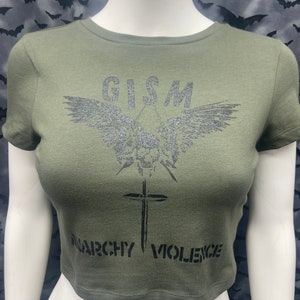 Gism fashion forest green cropped short sleeve top crust raw punk b beat