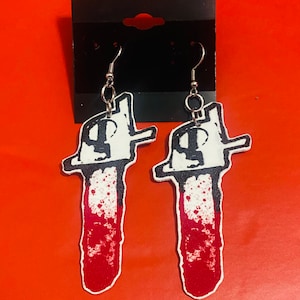 Earring pair of bloody chainsaws horror
