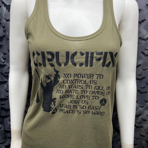 Tank top Crucifix green long tank top sleeveless crust anarcho punk