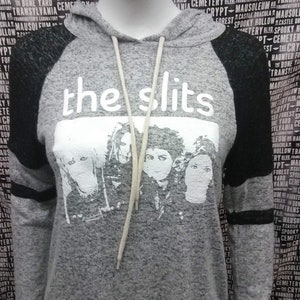 The Slits Long Sleeve dark gray hooded shirt striped sleeves punk