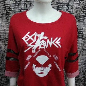 Exit-Stance 3/4 length Sleeve red cropped top anarcho punk