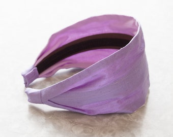 Dupioni Silk - Lavender - Pale Purple Retro Style Wide Silk/Cotton Fabric Headband