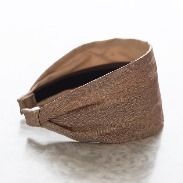 Dupioni Silk - Praline - Light Brown Two Tone Wide Fabric Headband