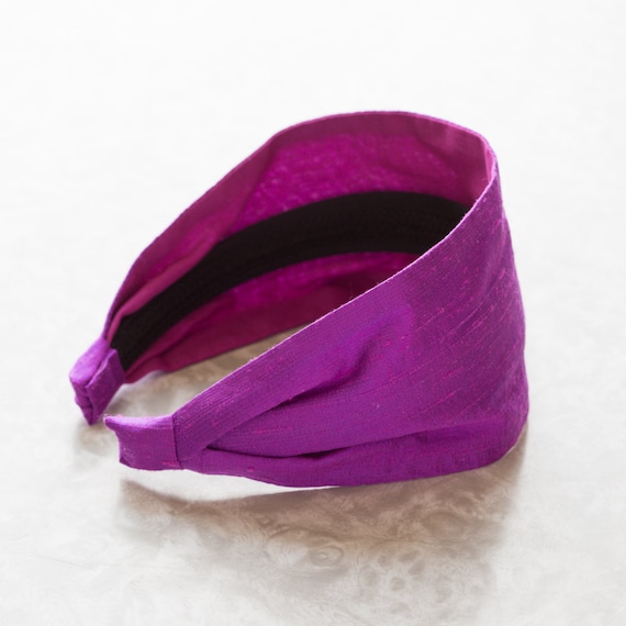 Dupioni Silk - Phlox - Purple Retro Style Wide Silk/Cotton Fabric Headband