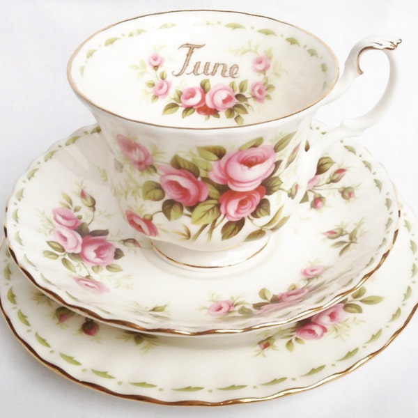 June trio - Flower of the Month trio - Royal Albert tea cup, saucer and tea plate - Roses