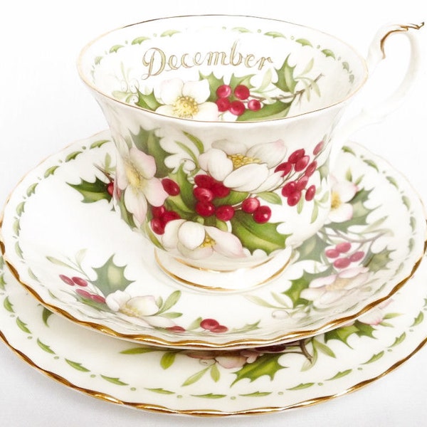 December trio - Flower of the Month trio - Royal Albert tea cup, saucer and tea plate - Christmas Rose Hellebore