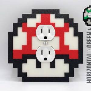 Mario Mushroom Outlet Cover - Super Mario Bros Wall Plate - Gaming Room Decor - Retro Nintendo Outlet Plate - Geek Gift