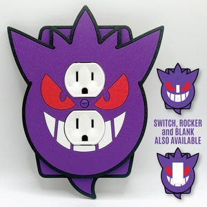 Gengar Wall Plate Cover | Pokémon Decor for Outlet, Rocker or Toggle Switch | Gamer Room Nerdy Geek Cute Gift | Nintendo Fan