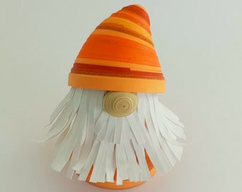 Gnome, Orange Gnome, Small Gnome,Collectible Gnome, Hand crafted paper gnome, paper gifts, gnome gift, Unique birthday gift, gnome decor, 3d