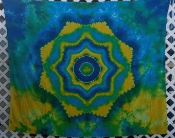 Cotton Tapestry, Large Tie dye Tapestry, Tie dye backdrop, Mandala tapestry, Large tapestry, green yellow blue tapestry, large wall hanging