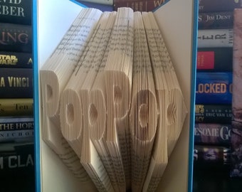 Pop Pop gift, folded book art, Fathers day gift for grandpa, grandfather, book lover gift, gift for dad, fathers day gift for dad, from son