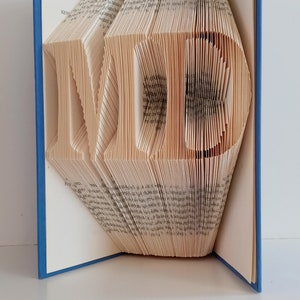 May include: A book with the letters "MD" folded into the pages. The book has a blue cover.