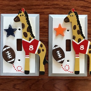 Custom Switch Plate ,Wood Light Switch Cover, Outlet Cover, Lambs & Ivy FUTURE ALL-STAR Animal Jungle Sports, Nursery Decor Crib Bedding
