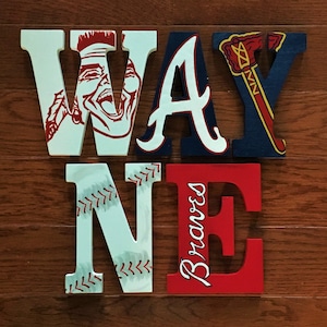 Custom Letters ATLANTA BRAVES MLB Baseball Team Hand-Painted Personalized Wood Name.. Priced Per Letter