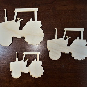 Unfinished Wood Farm Tractor Plow Laser Cutout Shape Embellishment 3&quot; 3.75&quot; 4.25&quot;
