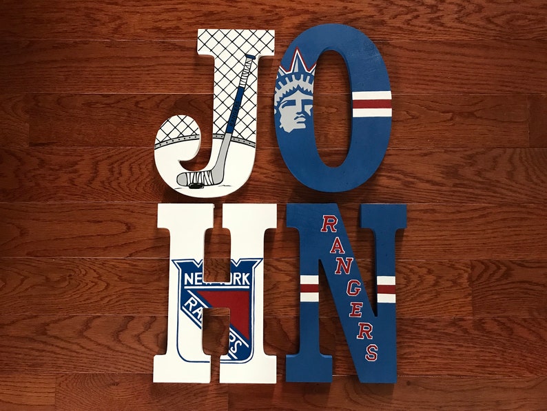 Custom Letters NY RANGERS Personalized Wood Letters, NHL Hockey Team, Hockey Gift, Hand-Painted Personalized Name... Priced Per Letter