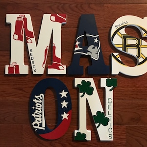 Custom Letters BOSTON SPORTS TEAMS Red Sox Celtics Bruins Hand-Painted Personalized Wood Name.. Priced Per Letter