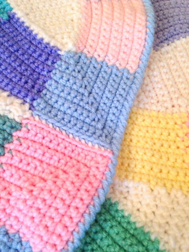 Afghan Hand Crocheted Double Wedding Ring Quilt Look Queen Etsy