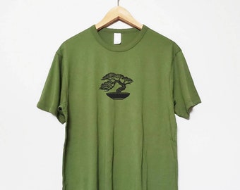 Bonsai t-shirt, UNISEX bamboo hand printed tshirt, graphic Japanese tree block print, hand stamped lino print, organic top, ethical fashion