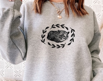 Hand Printed Fox Sweatshirt: Unisex Crewneck with Fern Illustration