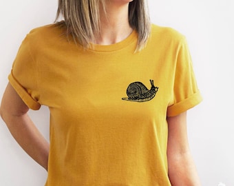 Snail t-shirt, hand printed UNISEX tshirt, cute slug tee, minimalist fashion, unique block print clothing, gift for her, ethical fashion