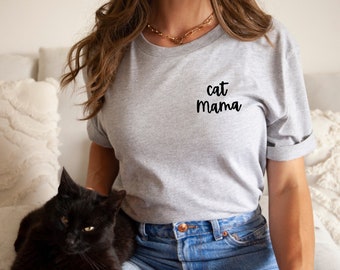 T-shirt maman chat, tshirt unisexe cat mama, calligraphie imprimé linogravure, chandail folle aux chats, cadeau amoureux chat, mode éthique