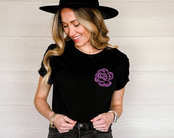 Pink Flower T-Shirt: Hand-Printed Botanical Linocut, Ethical Fashion