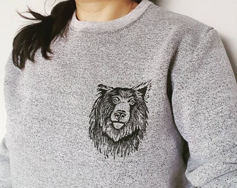 Bear sweatshirt, unisex grizzly bear crewneck, black bear hand printed sweater, hand stamped jumper, ethical clothing, fall fashion