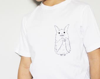 Bat tee, KID unisex hand painted t-shirt, cute monochrome minimalist children clothing, unique tshirt, wearable art, white or grey crewneck