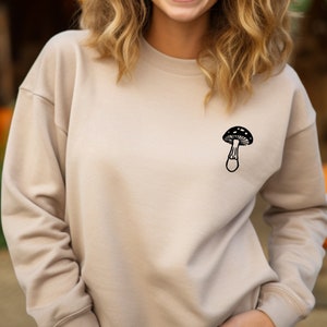 Mushroom sweatshirt, linocut mushroom crewneck, unisex hand printed sweater, soft botanical jumper, ethical fashion