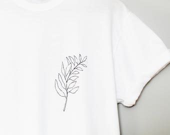 Fern plant t-shirt, botanical leaf tshirt, UNISEX hand painted pocket shirt, minimalist foliage illustration art,  fashion