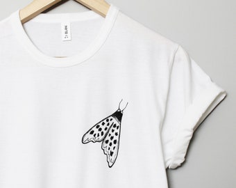 Moth t-shirt, insect hand painted tee, UNISEX pocket shirt, minimalist butterfly tee, wearable art,  fashion, relaxed fit