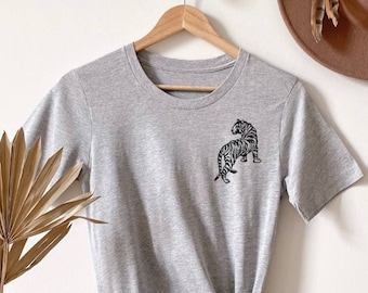 Hand-Stamped Tiger T-Shirt: Unisex Block Print Tee, Ethical Fashion