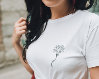 Dandelion t-shirt, botanical UNISEX hand painted pocket shirt, minimalist plant illustration art, floral  fashion