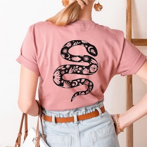 Floral snake t-shirt, UNISEX hand printed tshirt, linocut botanical snake print, block printed floral theme illustration, ethical fashion