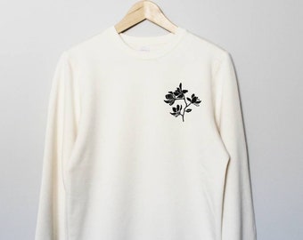 Magnolia flower sweatshirt, bamboo UNISEX crewneck, floral botanical print, natural organic coton sweater, hand stamped, ethical fashion