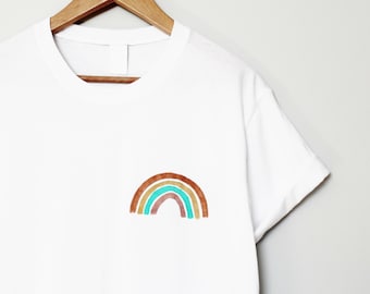 Rainbow t-shirt, colorful hand painted tee, UNISEX minimalist tee, graphic pastel rainbow, summer loose fit top, ethical fashion