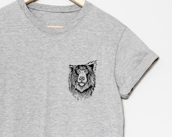 Bear t-shirt, UNISEX grizzly bear shirt, black bear hand printed tee, bear clothing, hand stamped design, block print lino shirt