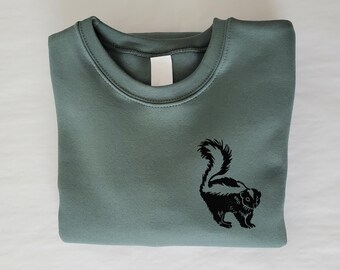 Hand-Printed Skunk Sweatshirt: Unisex Fleece Crewneck
