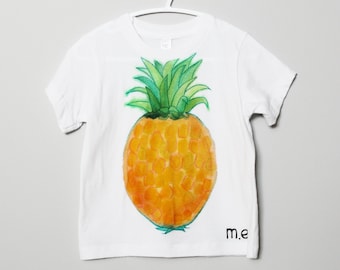 Pineapple t-shirt, hand painted BABY tee, toddler painted tee, fruit tshirt, summer fashion, art to wear, ooak, wearable art, 12-18 months