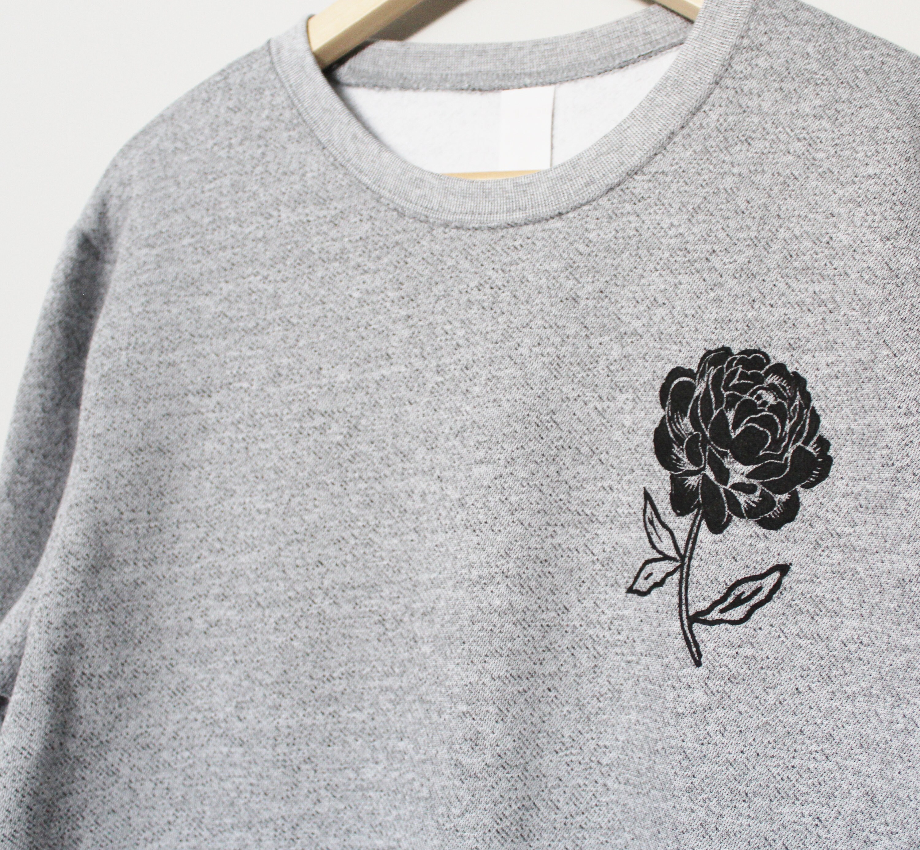 Peony Sweatshirt Unisex Floral Crewneck Hand Printed Black - Etsy