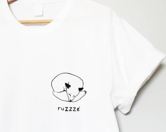 Fox t-shirt, hand painted UNISEX pocket shirt, sleeping fox minimalist tee, wearable art, relaxed fit crewneck