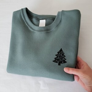 Christmas sweatshirt, holiday sweater, hand printed gnome design, winter theme crewneck sweater, christmas jumper, ethical fashion Sage + tree black