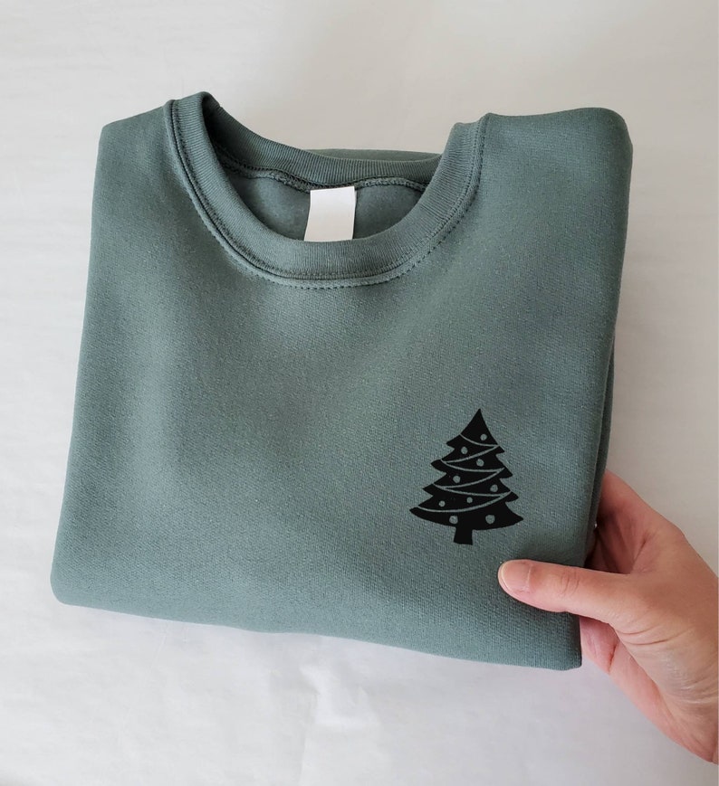 Christmas sweatshirt, holiday sweater, hand printed gnome design, winter theme crewneck sweater, christmas jumper, ethical fashion Sage + tree black