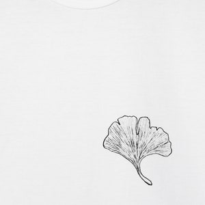 Ginkgo t-shirt, botanical plant tee, UNISEX hand painted pocket shirt, minimalist ginkgo biloba leaf illustration, botanic floral fashion image 4