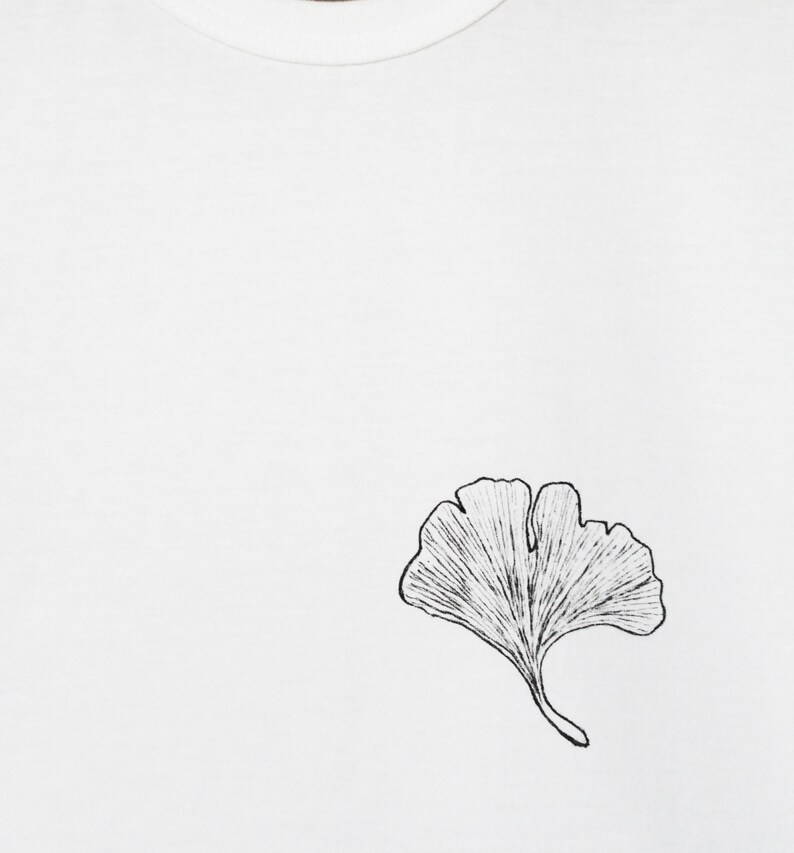 Ginkgo t-shirt, botanical plant tee, UNISEX hand painted pocket shirt, minimalist ginkgo biloba leaf illustration, botanic floral fashion image 4