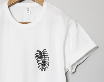 Monstera deliciosa t-shirt, UNISEX hand printed shirt, botanical fashion, minimalist plant block print tee, hand stamped linocut